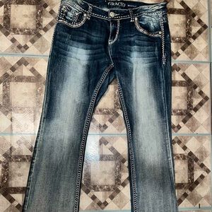 Grace in LA Medium Wash Embroidered Bejeweled Pocket Bootcut Jeans Size 31